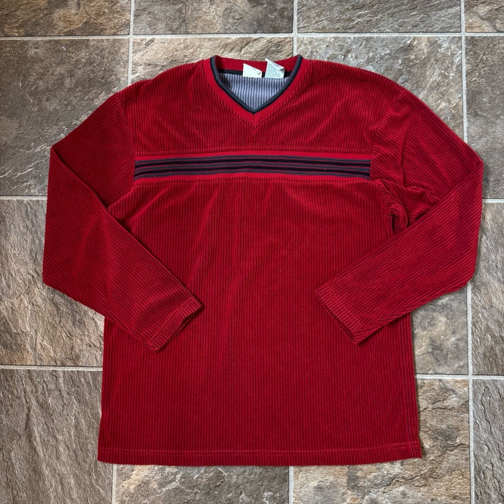 725 Orginals Sweater Mens S Red Striped V Neck Long Sleeve Classiccore Y2K 90s
